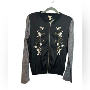 Gimmicks by BKE Black Satin Japanese Floral Bomber Jacket